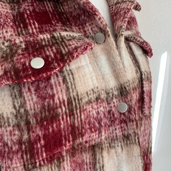 BB Dakota Red Cream Plaid Button Flannel Barn Jacket Women’s XS Utility Western - Picture 3 of 7